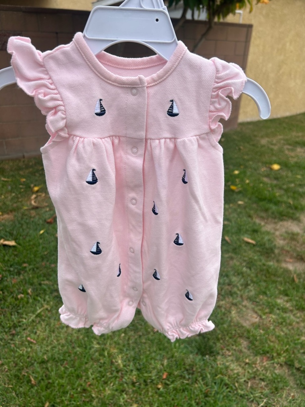Little Me Pink Sailboat Embroidered Ruffle One-Piece